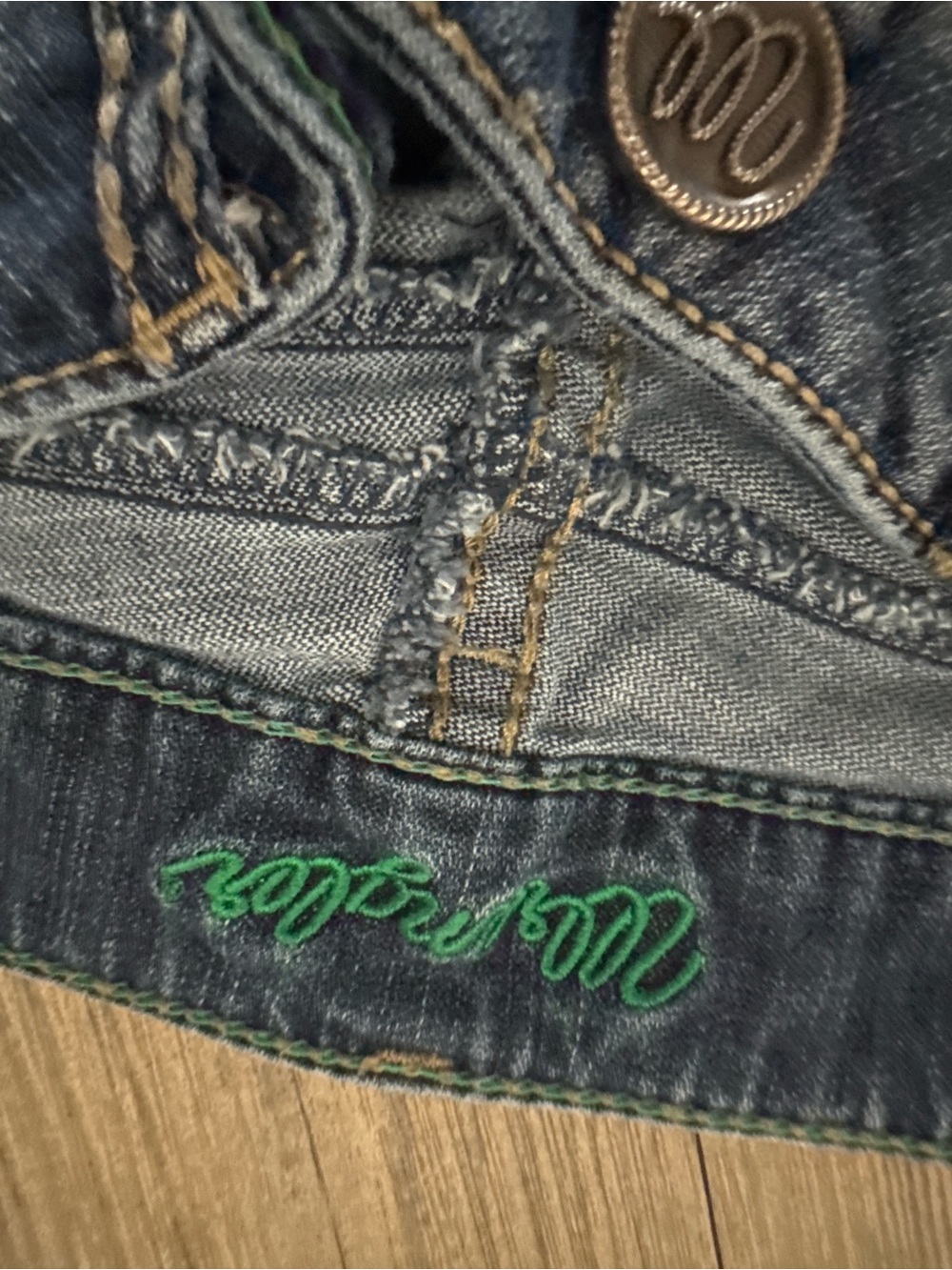 Wrangler Women's Dark Blue Boot Cut Jeans with Green Embroidery